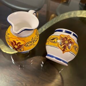 Aquila hand painted pottery Sugar and creamer pottery